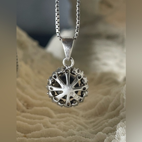 Stunning 925 Italian Sterling Silver Genuine Black Grey Pearl wDiamonds Necklace - Picture 7 of 13